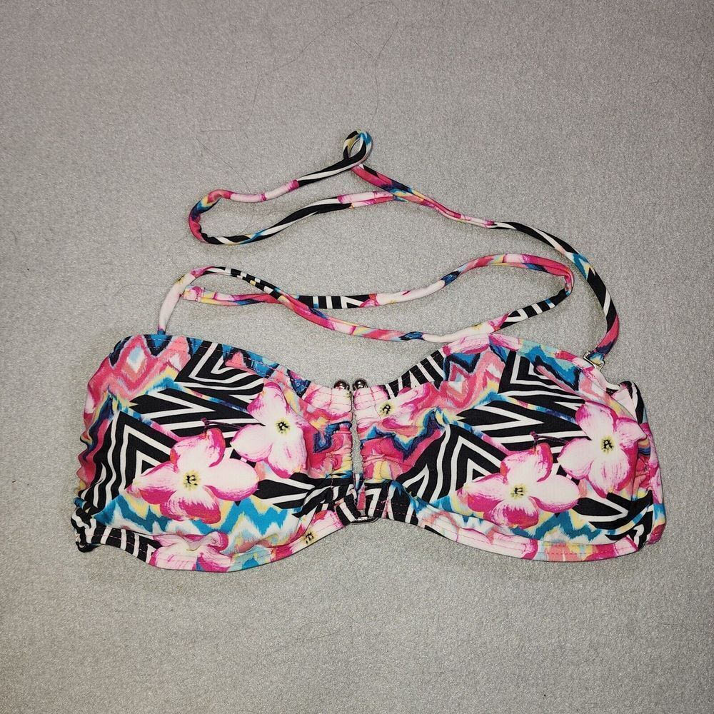 Lips Bikini Swim Top Tropical Hawaiian Floral Small Optional Straps Bandeau